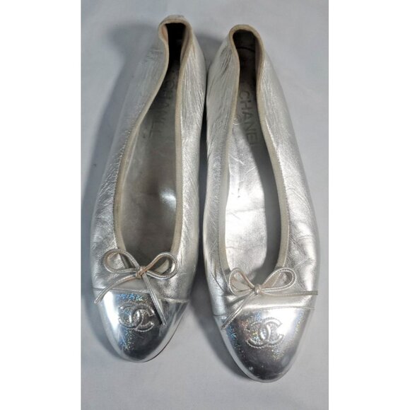 Chanel Gold Metallic Ballet Flats EU Size 42 US 10 G02819 Made in Italy - Picture 2 of 16